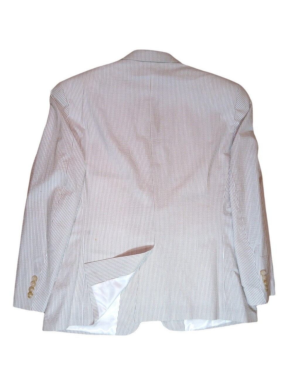 Mens Seersucker Blazer Tan White Lined Sz 46 R - Picture 2 of 11